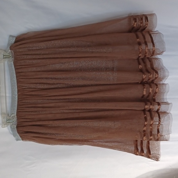 Double Zero, Size M, Brown mini skirt w elastic waist, 2 layers sheer fabric ovr - Picture 1 of 9